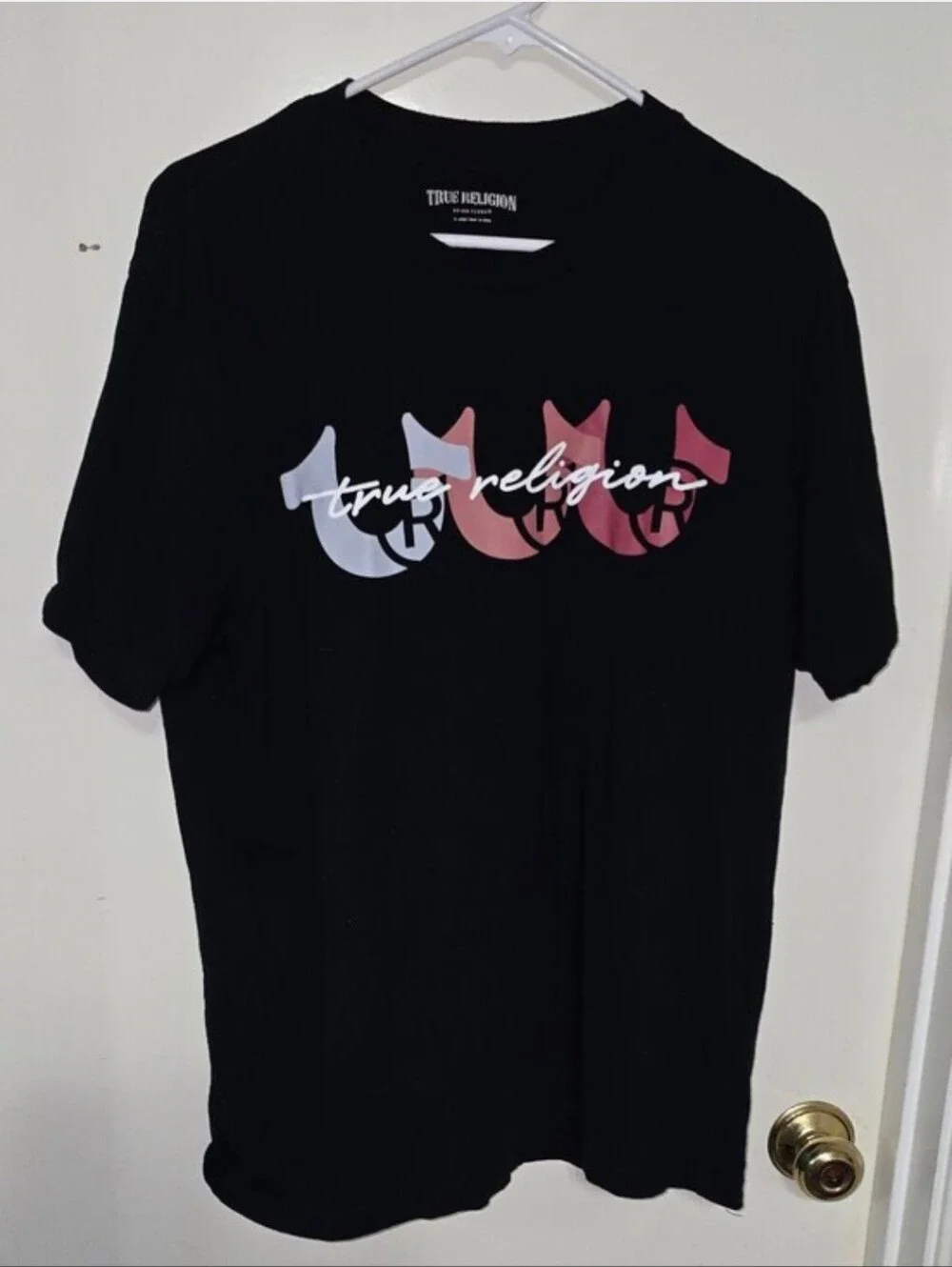 True Religion Black Tee with White Logo Print